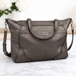 COACH Mickie Satchel Gunmetal Caviar Grain Leather Bag - Crossbody